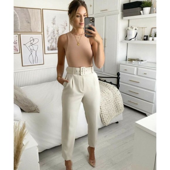 Zara | Pants u0026 Jumpsuits | Zara Womens S High Waisted Belted Pants Trousers  | Poshmark